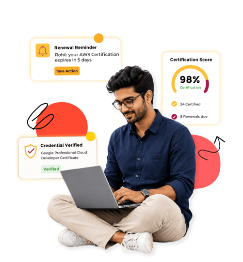 Professional using a laptop to manage workforce certifications